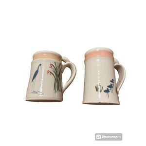 Set of 2 Vtg Signed Jan Mann Pottery Coffee Tea Mug thumb rest boho cottage gift